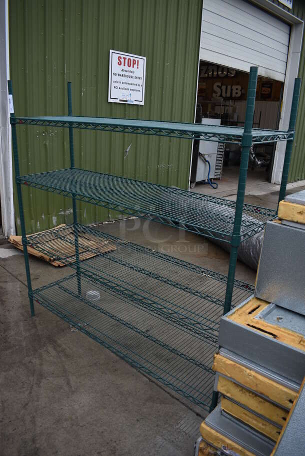 Metro Green Finish 4 Tier Shelving Unit. BUYER MUST DISMANTLE. PCI CANNOT DISMANTLE FOR SHIPPING. PLEASE CONSIDER FREIGHT CHARGES. 60x18x63 - Image 1 of 4