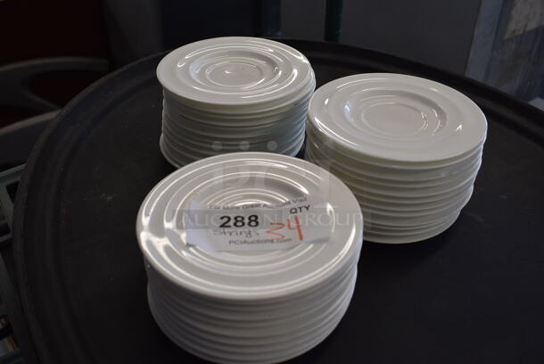 34 White Ceramic Saucers. 6.5x6.5x1. 34 Times Your Bid!