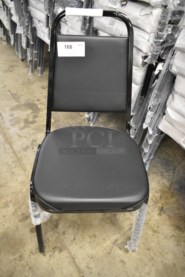 56 BRAND NEW SCRATCH AND DENT! Lancaster Table & Seating 164CHAIRBKBK Black Stackable Chair with 2" Padded Seat. 56 Times Your Bid!  - Image 3 of 7