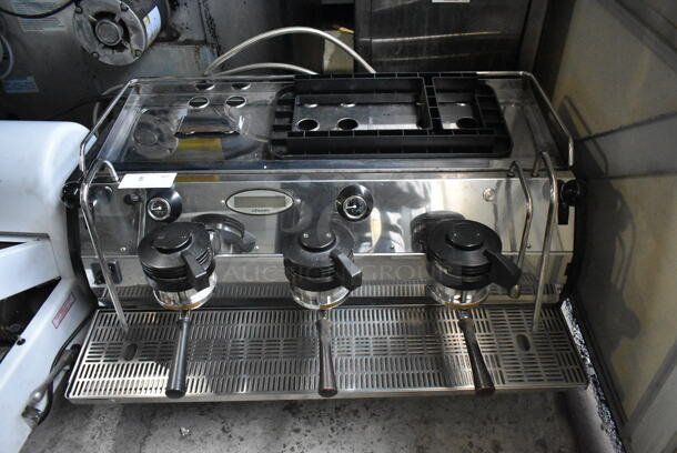 2016 La Marzocco Strada 3EE Stainless Steel Commercial Countertop 3 Group Espresso Machine w/ 3 Portafilters and 2 Steam Wands. 220 Volts, 1 Phase. 