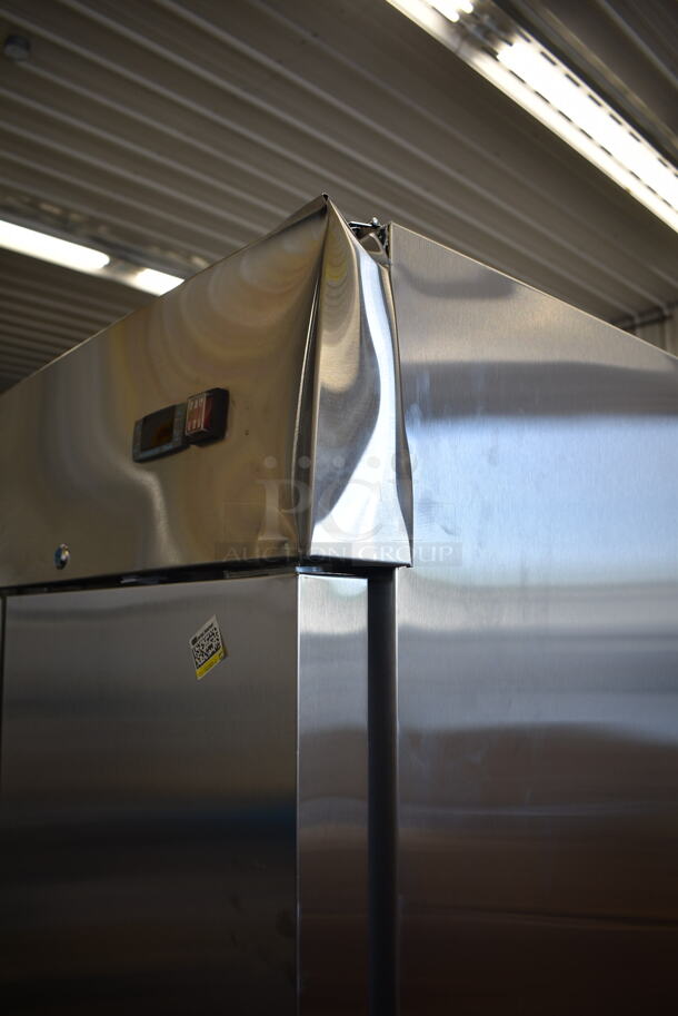 BRAND NEW SCRATCH AND DENT! 2024 KoolMore RIR-2D-SS35C Stainless Steel Commercial 2 Door Reach In Cooler w/ Poly Coated Racks. 115 Volts, 1 Phase. Tested and Working! - Image 3 of 6
