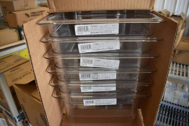 ALL ONE MONEY! Lot of 18 BRAND NEW IN BOX! Cambro Clear Poly 1/2 Size Drop In Bins. 1/2x6