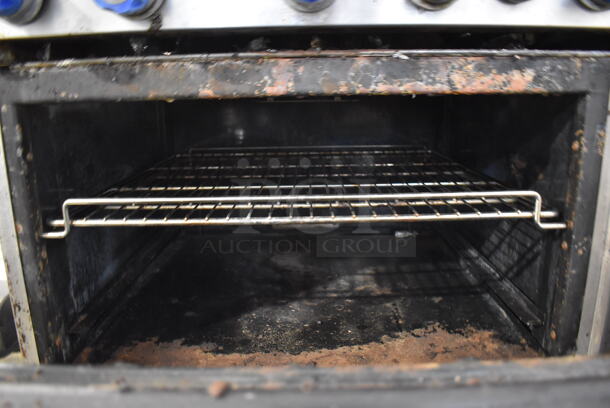 Imperial Stainless Steel Commercial Natural Gas Powered 6 Burner Range w/ Convection Oven, Over Shelf and Back Splash on Commercial Casters. 36x33x57 - Image 5 of 6