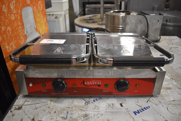 Avantco 177P85S Stainless Steel Commercial Countertop Electric Powered Double Panini Press. 120 Volts, 1 Phase. 23x15x9. Tested and Working! - Image 1 of 6