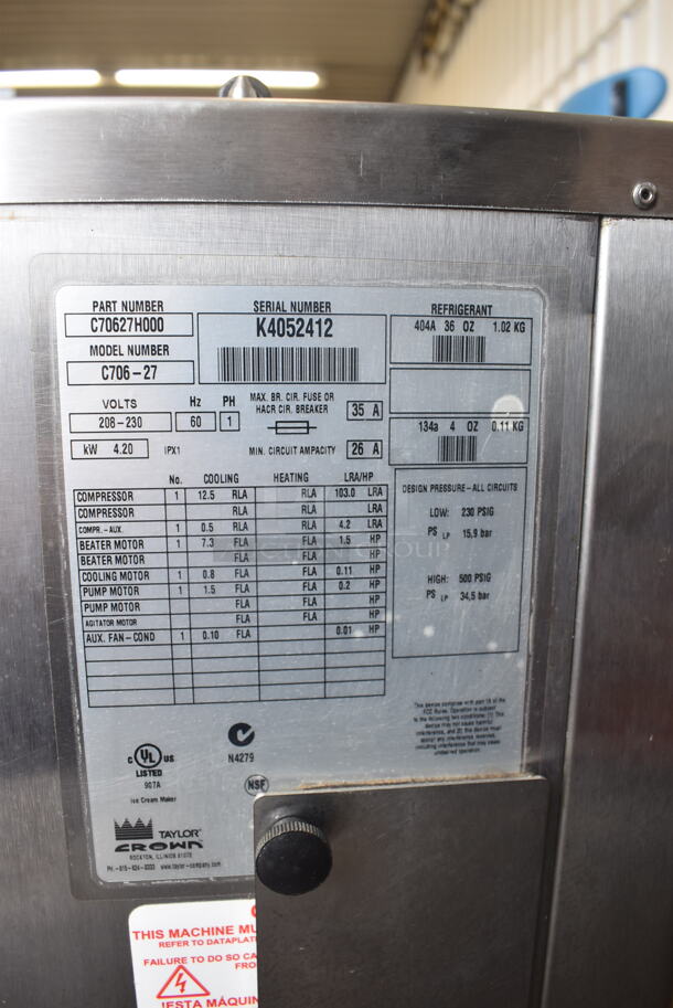 Taylor C706-27 Countertop Air Cooled Single Flavor Ice Cream Yogurt Machine. 208-230 Volts 1 Phase - Image 5 of 9