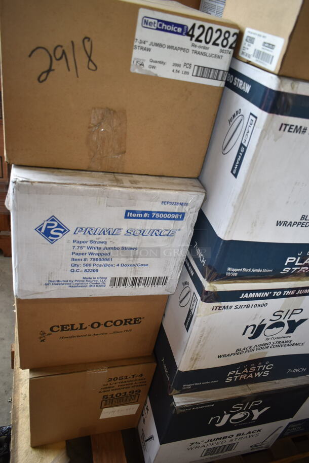 PALLET LOT of 42 BRAND NEW IN BOX! Arcoroc 8009524 Wine Glasses, Prime Source Paper Straws, Brown Paper Bags, NetChoice 420282 Straws, 510199 Straws, Sip N Joy 7" Straws, Cellocore Straws, Bormior Rocco 4912Q016 Rocks Glasses. 42 Times Your Bid! - Image 5 of 11