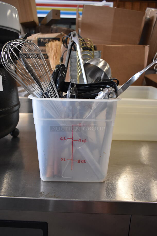 ALL ONE MONEY! Lot of Various Items Including Poly Bins, Utensils and Metal Tea Pot  - Image 5 of 9