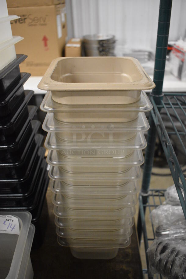 ALL ONE MONEY! Lot of 16 Poly 1/6 Size Drop In Bins; 5 Tan, 11 Clear! 1/6x4.  - Image 3 of 3