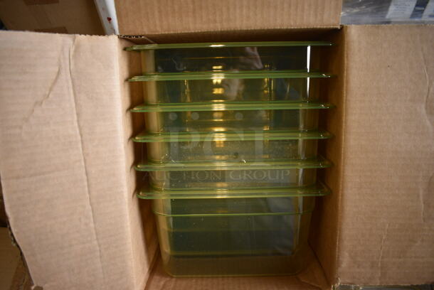 ALL ONE MONEY! Lot of 6 BRAND NEW IN BOX! Cambro Poly Amber Colored 1/2 Size Drop In Bins! 1/2x6