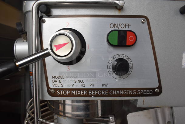 2018 Omcan SP300AT Metal Commercial Floor Style 30 Quart Planetary Dough Mixer w/ Stainless Steel Mixing Bowl, Bowl Guard and Dough Hook Attachment. 110 Volts, 1 Phase. 21x22x46. Tested and Working! - Image 6 of 9