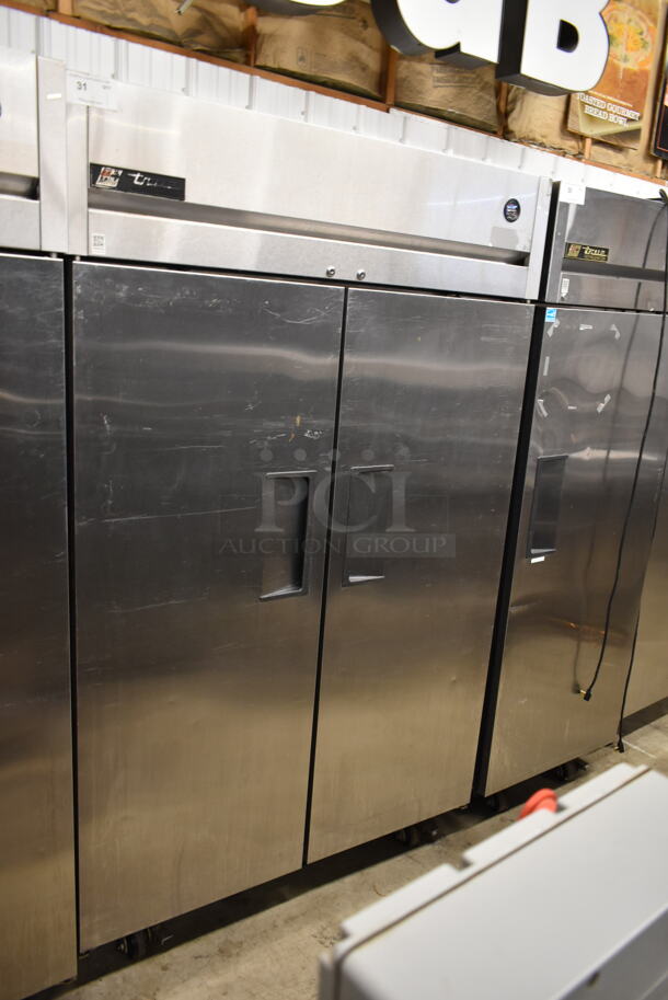 2015 True TG2R-2S ENERGY STAR Stainless Steel Commercial 2 Door Reach In Cooler w/ Poly Coated Racks on Commercial Casters. 115 Volts, 1 Phase. Tested and Working! - Image 1 of 8