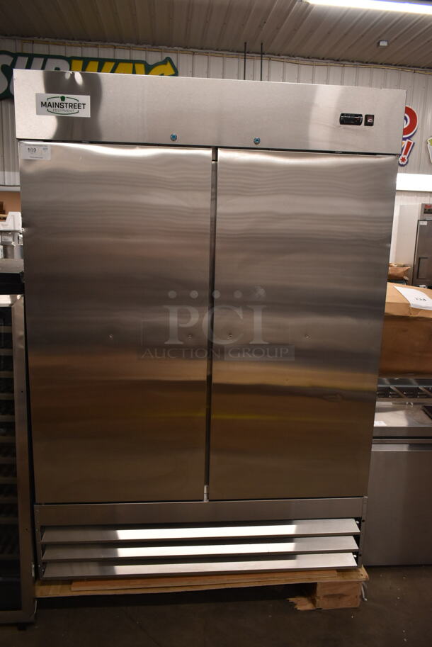 BRAND NEW SCRATCH AND DENT! 2024 Mainstreet 829BMR49F Stainless Steel Commercial 54" Solid Door Reach-In Freezer w/ Poly Coated Racks. 115 Volts, 1 Phase. Tested and Working! - Image 2 of 6
