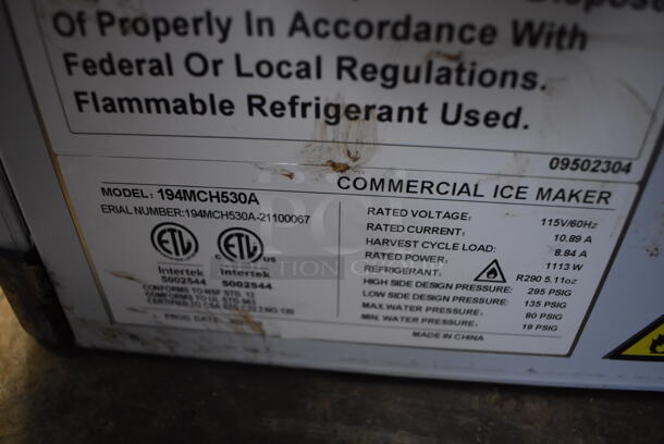 Avantco 194MCH530A Stainless Steel Commercial Countertop Ice Machine Head. 115 Volts, 1 Phase. 31x24.5x22.5 - Image 8 of 8