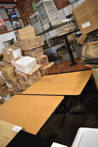4 BRAND NEW SCRATCH AND DENT! Lancaster Table & Seating Wood Pattern Dining Height Table on Black Metal Table Base. 4 Times Your Bid! 