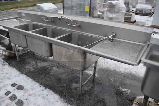 Stainless Steel Commercial 3 Bay Sink w/ Dual Drain Boards, 2 Faucets and 2 Handle Sets. 126x31x43. Bays 24x24x12. Drain Boards 21x27x1 - Image 5 of 5