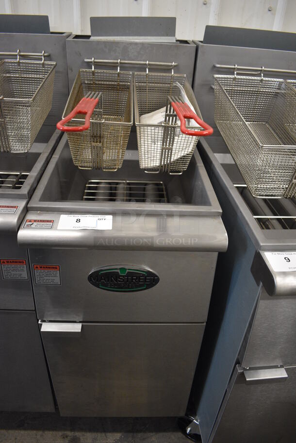 2021 Mainstreet Model FF400-P Stainless Steel Commercial Floor Style Propane Gas Powered 40 Pound Capacity Deep Fat Fryer w/ 2 Metal Fry Baskets. 120,000 BTU. 15.5x30x47 - Image 1 of 7