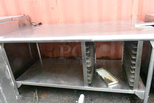 Stainless Steel Table w/ 2 Commercial Can Opener Mounts, Under Shelf and Pan Rack.  - Image 1 of 4