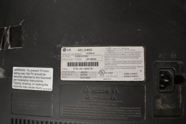 2010 LG Model 42LD450 42" LCD Television. 100-240 Volts, 1 Phase. Buyer Must Pick Up - We Will Not Ship This Item.  - Image 3 of 4