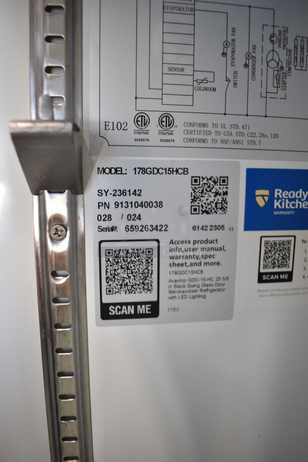 BRAND NEW SCRATCH AND DENT! 2023 Avantco 178GDC15HCB Metal Commercial Single Door Reach In Cooler Merchandiser w/ Poly Coated Racks. 115 Volts, 1 Phase. Cannot Test - Unit Shows Error Code - Image 5 of 5