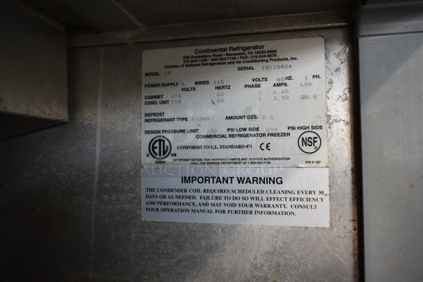Continental 1R Stainless Steel Commercial Single Door Reach In Cooler w/ Racks on Commercial Casters. 115 Volts, 1 Phase. Tested and Working! - Image 7 of 7