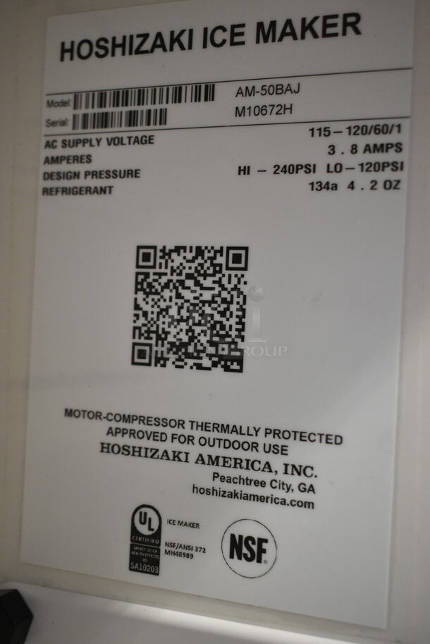 BRAND NEW! 2022 Hoshizaki AM-50BAJ Stainless Steel Commercial Ice Machine. 115-120 Volts, 1 Phase.  - Image 6 of 6