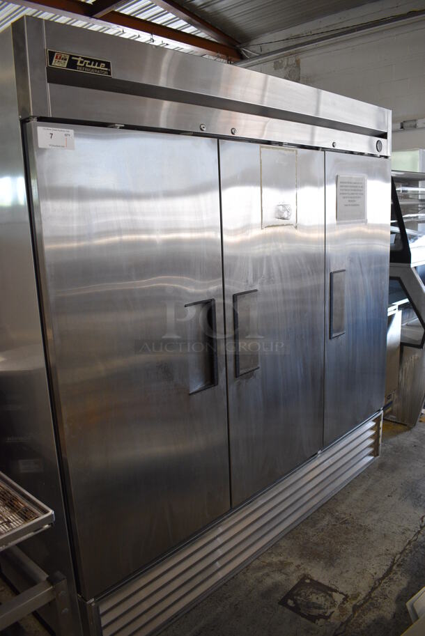 True T-72 Stainless Steel Commercial 3 Door Reach In Cooler. 115 Volts, 1 Phase. 78x30x79. Cannot Test - Needs New Power Switch - Image 1 of 7