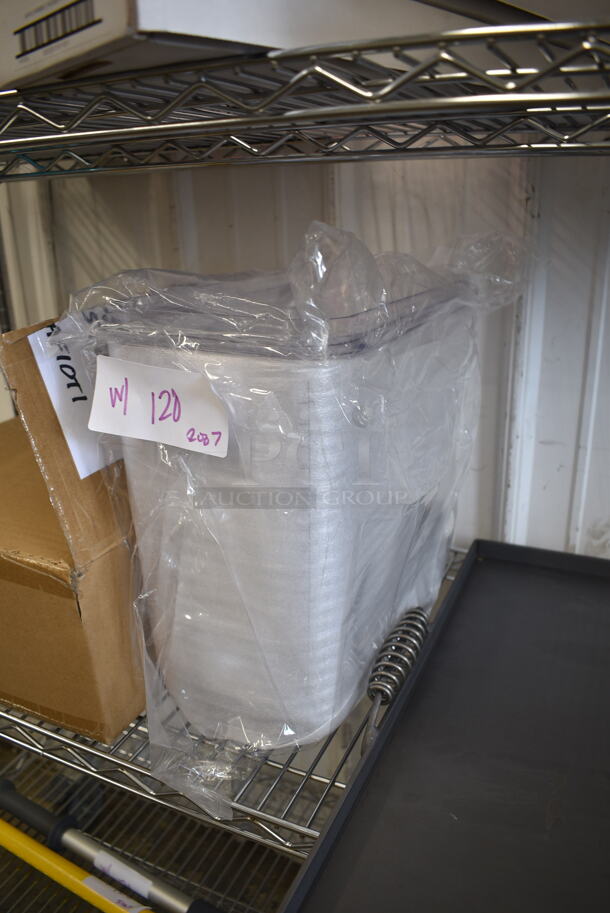 ALL ONE MONEY! Two Tier Lot of Various BRAND NEW SCRATCH AND DENT! Items Including 105RR17016 Point Plus 3" x 90' Carbonless 2-Ply Cash Register POS Paper Roll Tape - 50/Case, Poly Buckets, Metal Tray - Image 6 of 10