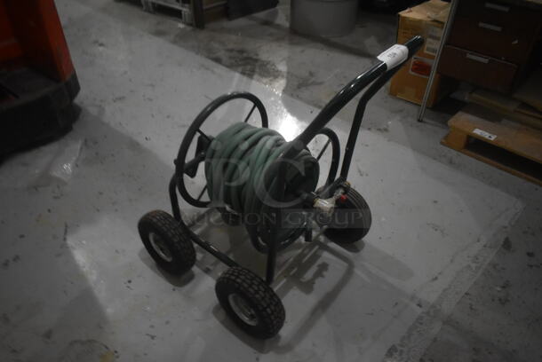 Metal Black Hose Reel w/ Green Hose on Casters. - Image 3 of 4