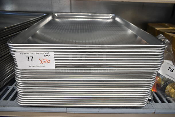 26 BRAND NEW SCRATCH AND DENT! Choice  407FULLPERF Full Size 19 Gauge 18" x 26" Wire in Rim Aluminum Perforated Bun / Sheet Pan. 26 Times your Bid!  - Image 2 of 5