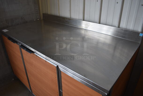 Duke Model RBC-60M Stainless Steel Commercial 2 Door Work Top Counter Cooler w/ Wood Pattern Doors. 120 Volts, 1 Phase. 60x30x40. Tested and Working! - Image 3 of 7