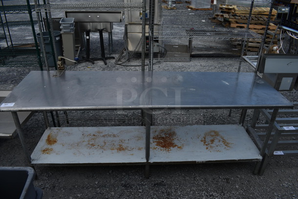 Stainless Steel Table w/ Mounted Commercial Can Opener and Metal Under Shelf. 96x30x35.5