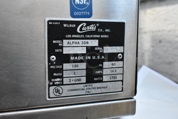 Curtis Alpha 3DR-12 Stainless Steel Commercial Countertop 3 Burner Coffee Machine w/ Hot Water Dispenser. 120 Volts, 1 Phase.  - Image 7 of 7
