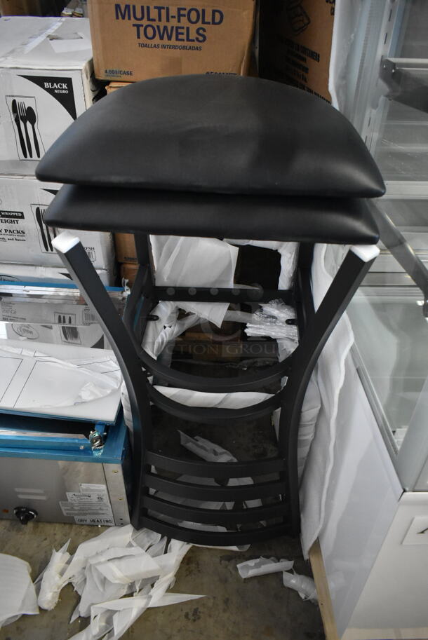 2 BRAND NEW SCRATCH AND DENT! Black Metal Dining Height Chair w/ Ladder Back and Black Seat Cushion. 2 Times Your Bid! - Image 7 of 8