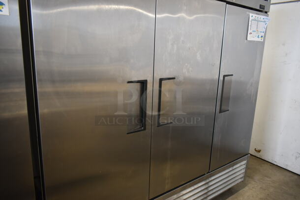 2017 True T-72F-HC Stainless Steel Commercial 3 Door Reach In Freezer w/ Poly Coated Racks on Commercial Casters. 115 Volts, 1 Phase. Tested and Working! - Image 3 of 9