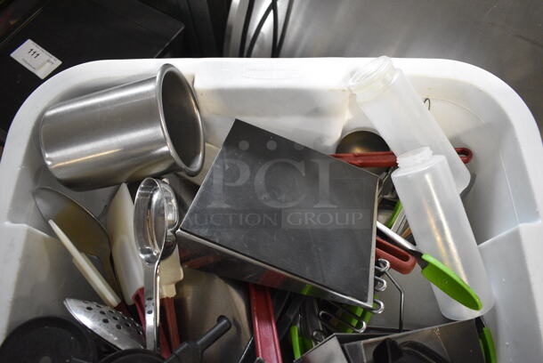 ALL ONE MONEY! Lot of White Poly Trash Can w/ Contents on Dolly.  - Image 4 of 6