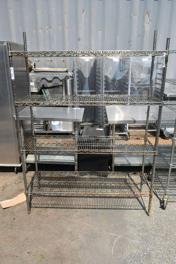 Chrome Finish 4 Tier Wire Shelving Unit. BUYER MUST DISMANTLE. PCI CANNOT DISMANTLE FOR SHIPPING. PLEASE CONSIDER FREIGHT CHARGES. - Image 1 of 4