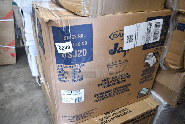 PALLET LOT of 25 BRAND NEW Boxes Including Choice Soup Containers, 3 Box Bare Solo Plastic Lids, LG8R Solo Lids, Dart 8SJ20 8 oz. Extra Squat White Customizable Foam Food Container - 1000/Case, 500CC10 Choice 10 oz. Clear PET Plastic Cold Cup - 1000/Case, 500LFLAT Choice Clear Flat Lid with Straw Slot - 9, 12, 16, 20, and 24 oz. - 1000/Case, 128HD32BULK ChoiceHD 32 oz. Microwavable Translucent Plastic Deli Container - 480/Case, 245CCGR8BL Baker's Lane 8" White Corrugated Grease-Resistant Cake Circle - 100/Case, 4558011390 24 oz. Transparent Assorted Jewel Color Heavy-Duty 1/2 Yarder with Lid and Straw - 33/Case, 2 Box 346BKTSNM Choice Medium Weight Black Wrapped Plastic Cutlery Set with Napkin - 250/Case, 612FHL1230 Foil Steam Table Pan Lid - Half Size, 395TO961 EcoChoice 9" x 6" x 3" Compostable Sugarcane / Bagasse 1 Compartment Take-Out Container - 200/Case, 2650811022K Cres Cor 0811 022 K Heater Kit, Moffat M000033 NEMA 6-50P Power Cord for USE32T5 and E32D5-2 Series, Kraft Food Trays. 25 Times Your Bid! - Image 4 of 12