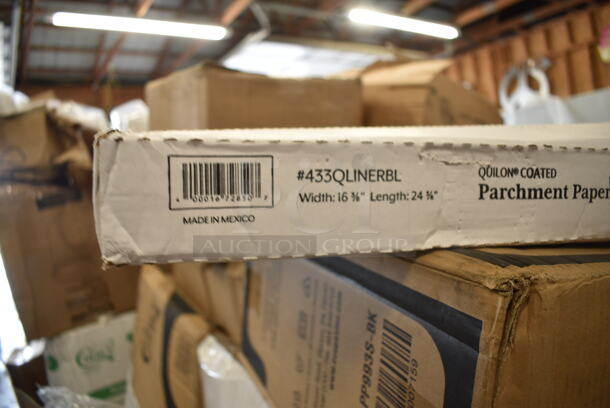 PALLET LOT of 30 BRAND NEW Boxes Including 433QLINERBL Baker's Lane 16x24 Full Size Quilon, 2 Box Choice Neon Jumbo Straws, 130HCUTTWR Visions Individually Wrapped Plastic Spoon, 164WHCKDNAT Lancaster Table & Seating Standard Height Wooden High Chair with Natural Finish - Unassembled, 999RP10 Visions Wave 10" Plates, 500CC16 Choice Clear PET Customizable Plastic Cold Cup - 16 oz. - 1000/Case, Y12S Dart Squat Plastic Cold Cup, P55 Heavy Patty Sheets, 50016C Choice 16 oz. Coffee Print Poly Paper Hot Cup - 1000/Case, Tuxton GAS-008 TuxTrendz Artisan Sagebrush 11 5/8" China Plate - 12/Case, DBP09W Dixie Basic 8 1/2" White Light Weight Paper Plate - 500/Case, 433W4BGC Choice White Paper Bag, Popcorn Bags. 30 Times Your Bid! - Image 2 of 12