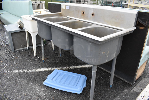Stainless Steel Commercial 3 Bay Sink w/ Faucet and Handles. 60x28x42. Bays 17x22x11 - Image 2 of 4
