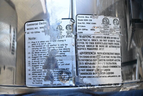 RDS-230 Stainless Steel Countertop Electric Rice Warmer. 110-120 Volts, 1 Phase. Tested and Working! - Image 4 of 6
