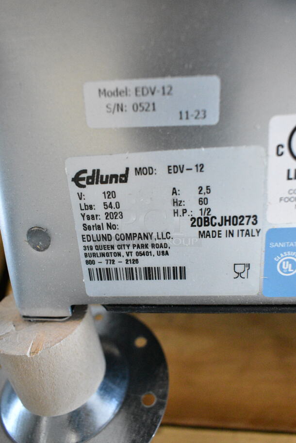 BRAND NEW SCRATCH AND DENT! 2023 Edlund EDV-12 Metal Commercial Countertop Meat Slicer. 120 Volts, 1 Phase. Tested and Powers On But Parts Do Not Move - Image 8 of 8