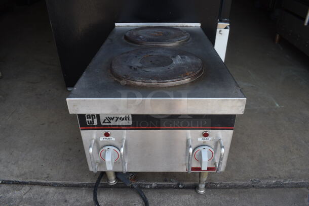 APW Wyott Stainless Steel Commercial Countertop Electric Powered 2 Burner Range. 14x24x14