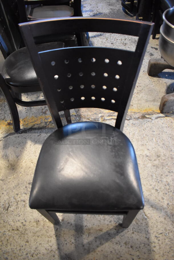 8 Black Wood Pattern Dining Chairs w/ Black Seat Cushion. Stock Picture - Cosmetic Condition May Vary. 17x22x35. 8 Times Your Bid! - Image 4 of 6