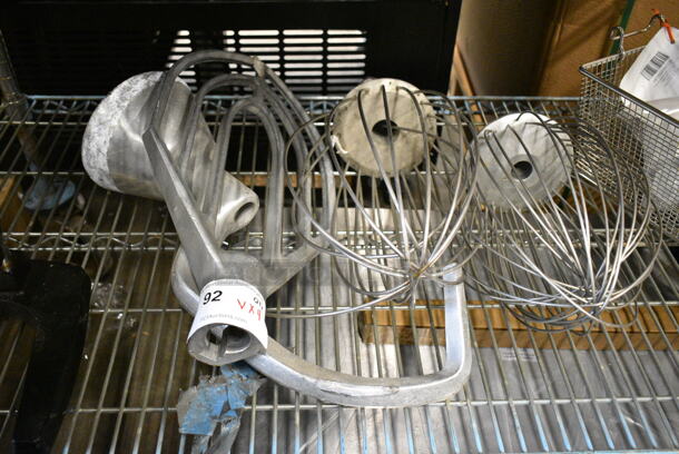 4 Metal Mixer Attachments Including Hobart VMLH40B 40 Quart Paddle, Hobart HL20B 20 Quart Whisk, Whisk, Dough Hook. 4 Times Your Bid!  - Image 1 of 8