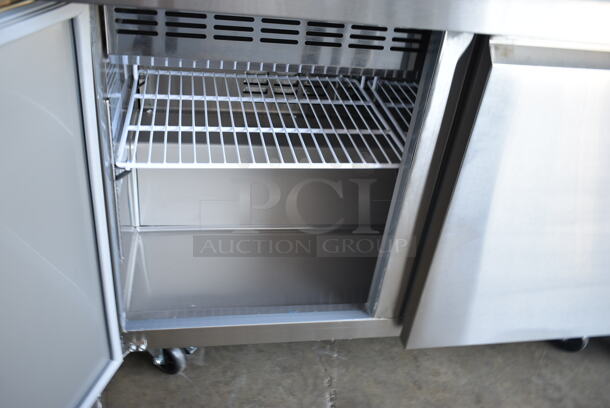 BRAND NEW SCRATCH AND DENT! 2023 Avantco 178SSPTM4812 Stainless Steel Commercial Sandwich Salad Prep Table Bain Marie Mega Top on Commercial Casters. 115 Volts, 1 Phase. Tested and Working! - Image 6 of 8