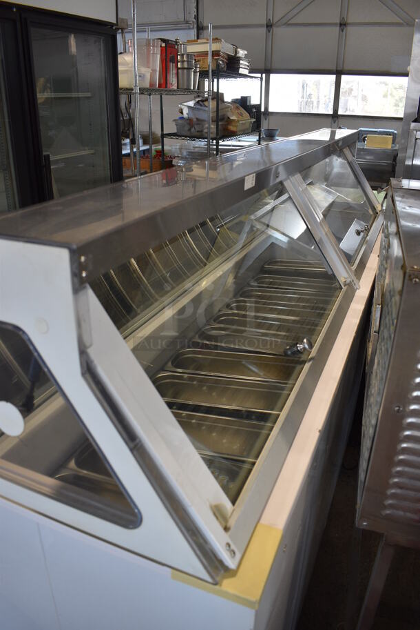 Global Metal Commercial Floor Style Gelato Case Merchandiser w/ Stainless Steel Drop In Bins. 88x27x52. Tested and Does Not Power On - Image 5 of 7