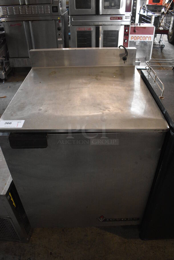 Victory Model VF-27-SBS Stainless Steel Commercial Single Door Work Top Freezer w/ Back Splash on Commercial Casters. 115 Volts, 1 Phase. 27x30x40.5. Tested and Working!