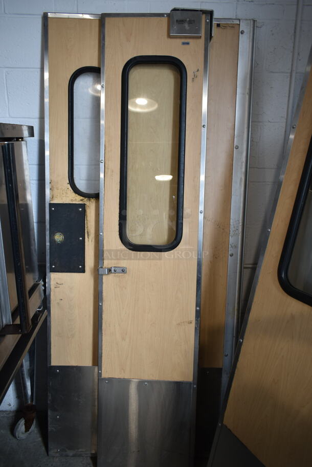 3 Various Sized Eliason Wood Patterned Swinging Kitchen Doors. 17.5x2x78.5, 35x2.5x78.5. 2 w/ Hardware. 3 Times Your Bid! - Image 5 of 9