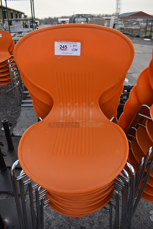 7 Dining Chairs w/ Orange Seat on Metal Legs. 20x20x32. 7 Times Your Bid! - Image 2 of 3