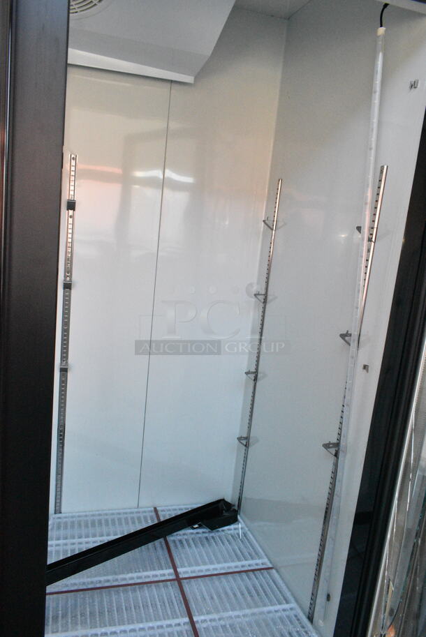 BRAND NEW SCRATCH AND DENT! 2024 Avantco 178GDC49HCB 53" Black Customizable Swing Glass Door Merchandiser Refrigerator with LED Lighting. See Pictures for Broken Glass on Door. 115 Volts, 1 Phase. Tested and Working! - Image 5 of 9